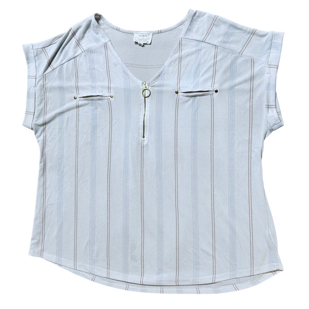 Flower & Feather Women’s 2XL Striped Zip-Front Blouse